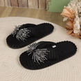 thumbnail image 4 of Iyufng Women's Fuzzy Plush Thong Slippers Sparkly Rhinestone Bow Decor Soft Cozy Indoor House Flip Flop Slides, 4 of 9
