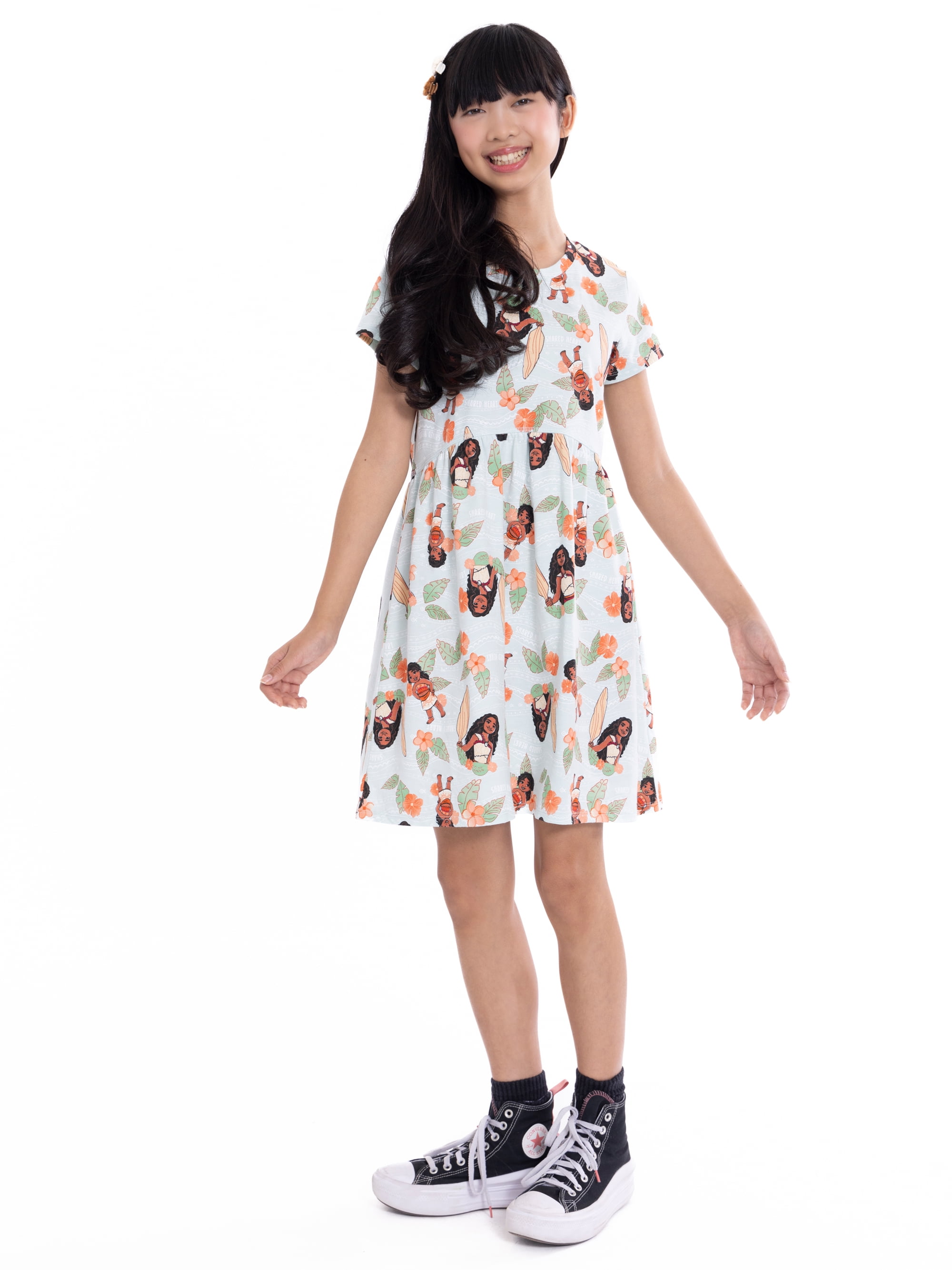 Moana Girls Dress with Short Sleeves, Sizes XS-L
