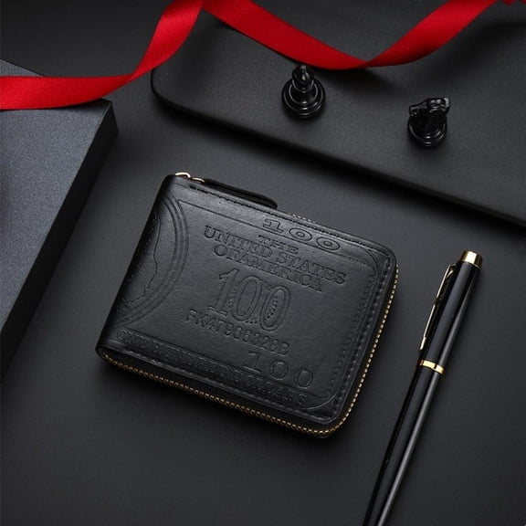 Men's Wallet With 100 US Dollar Pattern PU Leather Card Holder Small Zipper Wallets Large Capacity Coin Purse Fashion Card Bag