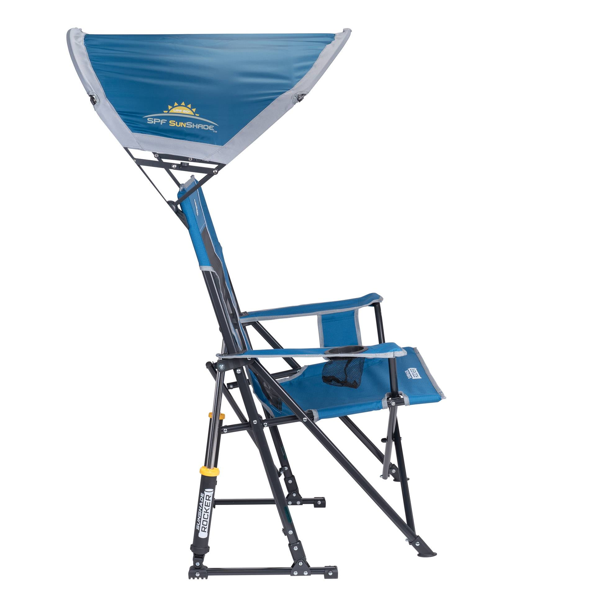 GCI Outdoor SunShade Rocker Foldable Rocking Camp Chair with Shade Canopy, Neptune Blue
