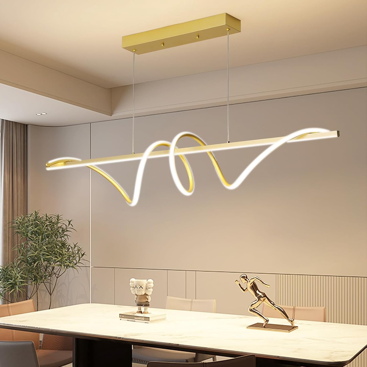 39inch Gold Chandelier Modern Ceiling Spiral Pendant Light Fixtures Hanging LED Color Temperature and Height Adjustable Chandeliers for Dining Room Living Room Bedroom Kitchen Island