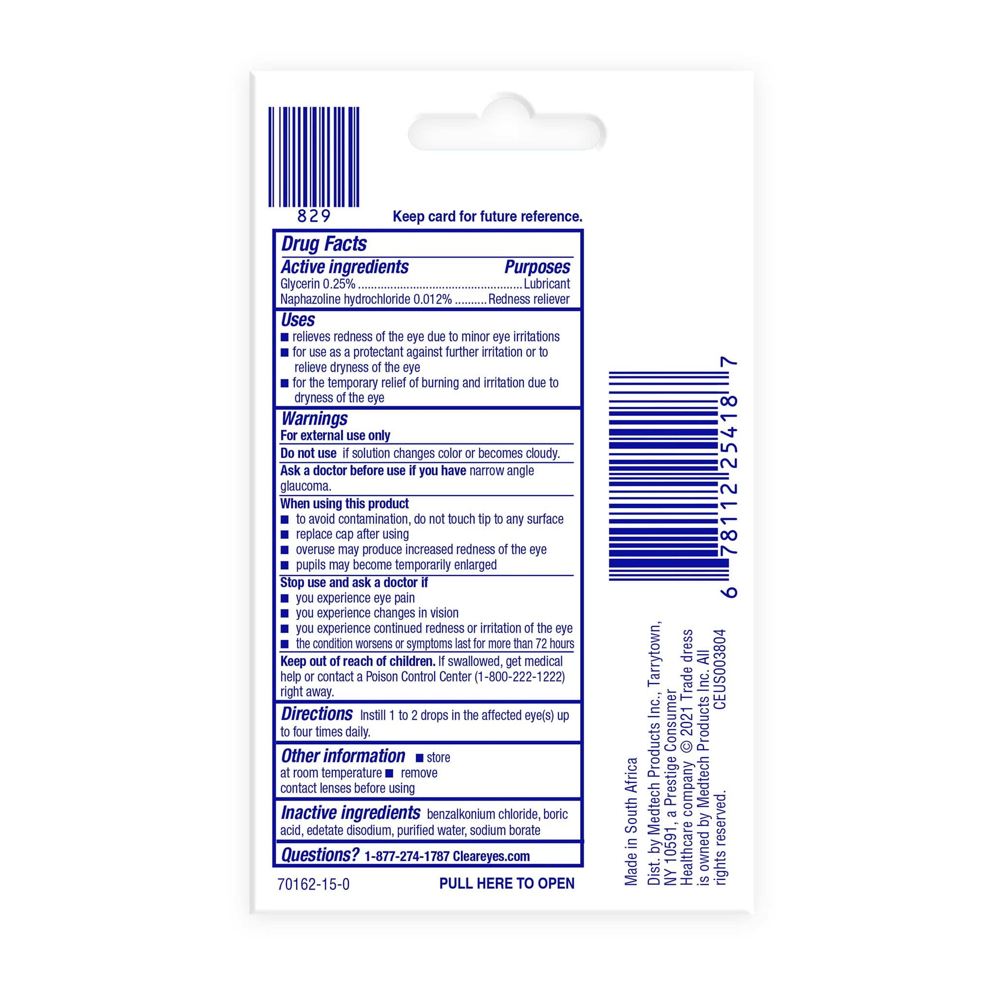 Clear Eyes Redness Eye Relief Lubricant Eye Drops, Pocket Pal, 0.2 fl oz