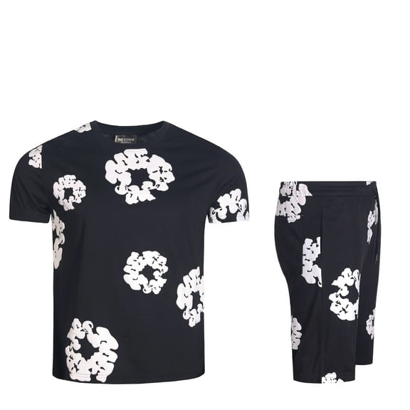 MEN'S CASUAL 2-PIECE DESIGNER PUFF PRINTED LIGHTWEIGHT SOFT SHORT SET
