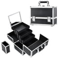 thumbnail image 1 of Joligrace Caja Organizadora de Maquillaje Estuche de Maquillaje Grande de 11.8 Pulgadas 3 Bandejas con Espejo Estuche de Tren de Maquillaje con Portaescobillas Almacenamiento de Viaje Cosmético Portát, 1 of 5