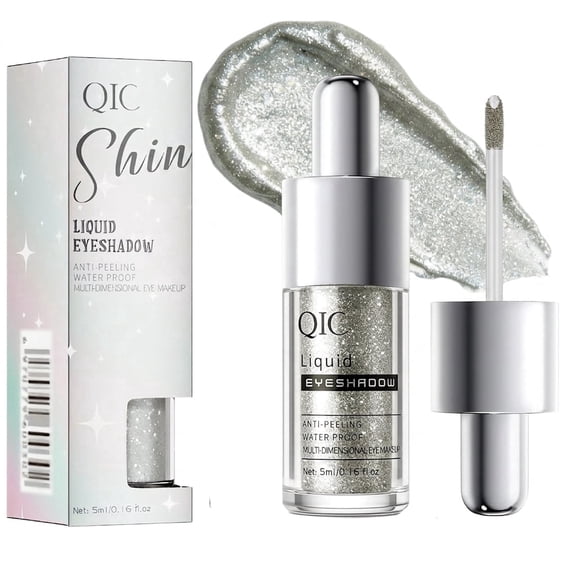 QIC Liquid Eyeshadow, Milky Way Shimmer Glitter Eye Shadow, Long-Lasting Waterproof Sparkle Makeup, Silver Highlighter for Daily & Party, 5ml