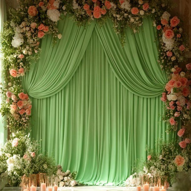 Cortinas de fondo PARTISKY de poliéster verde salvia de 4 x 3 m