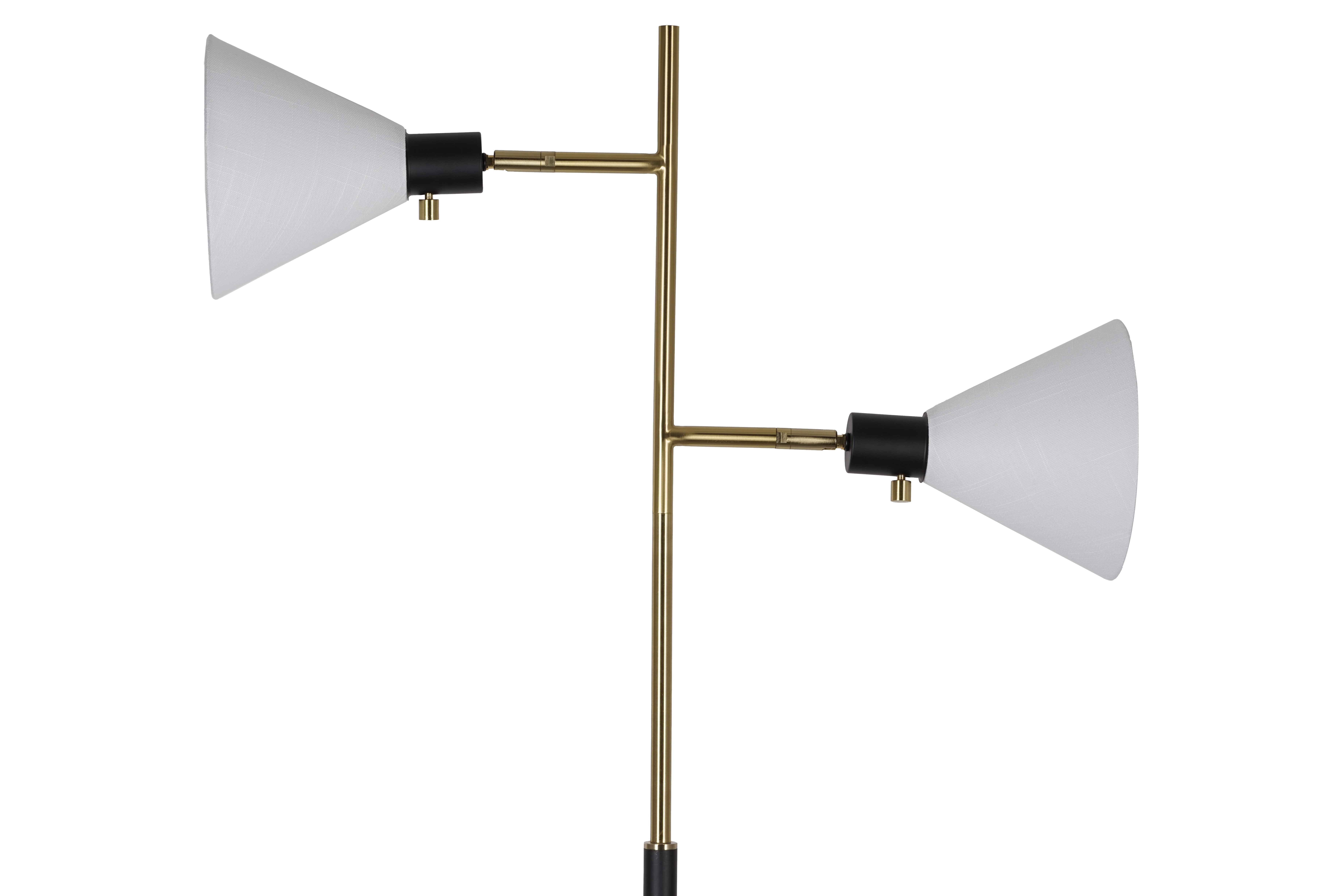 Better Homes & Gardens 68"H Metal Floor Lamp with Adjustable Dual Shades, Black and Gold Finish, White Linen Shades