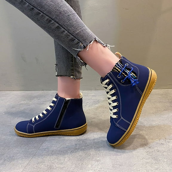 Tejiojio Fall Snow Boots Women's Flat-heeled Boots Winter Plus Cotton Short Boots Ladies Cotton Shoes Plus Size