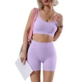 thumbnail image 2 of GILIGEGE Women's Sports Set Gym 2 Piece Yoga Bra Sports High Waist Seamless Shorts for Jogging Gymnastics Training Dance Workout Activewear Cute Stretchy Soft Summer Fall Athletic Workout Set Purple, 2 of 7