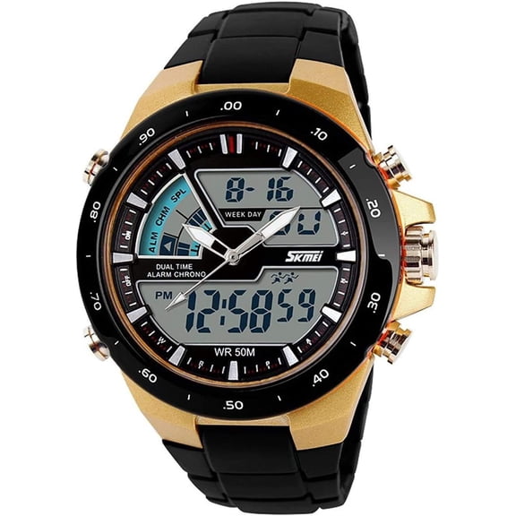 Men's Digital Watch 50M Waterproof Large Dual Dial Multifunction Analog Military Outdoor Sports Electronic Watch Calendar Day Date