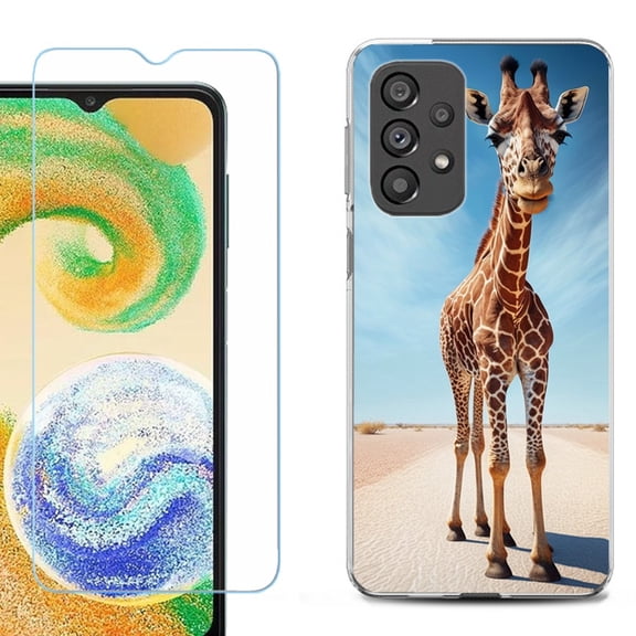 Shockproof Fashion Phone Case for Samsung Galaxy A23 5G, with Tempered Glass Screen Protector, by OneToughShield ® - Giraffe