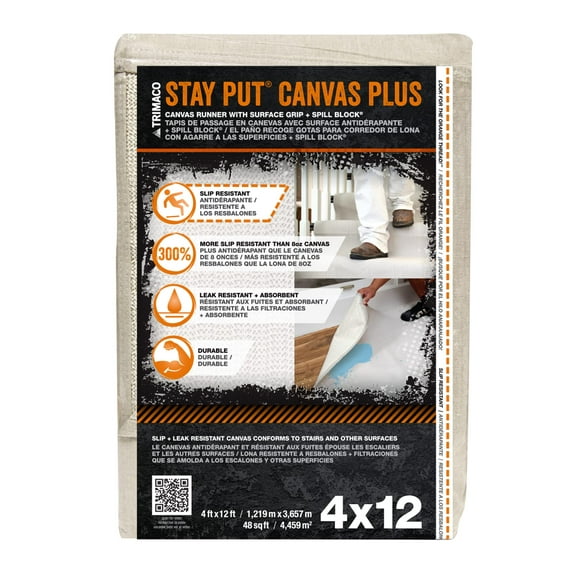 Trimaco 04328 Slip Resistant Dropcloth Stay Put Canvas Plus Drop Cloth, 4-feet x 12-feet