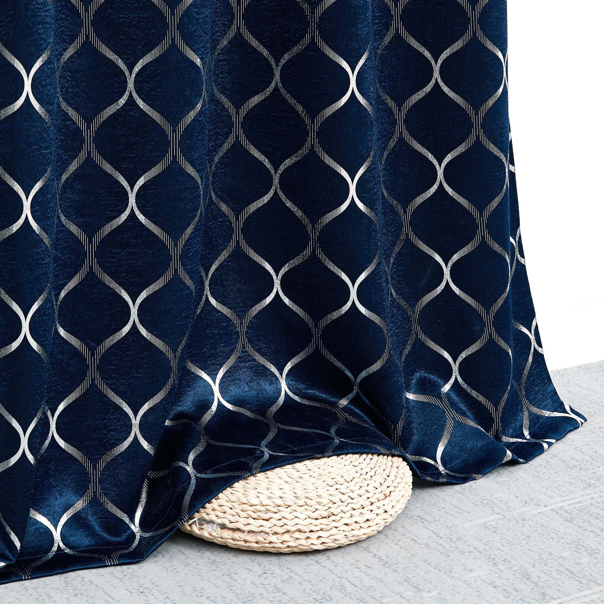 Pinewave Living Room Navy Window Curtains 84 inch 4 Pieces Set Mix and Match Silver Moroccan Blackout and White Sheers ,Grommet Top,52W"x84L"