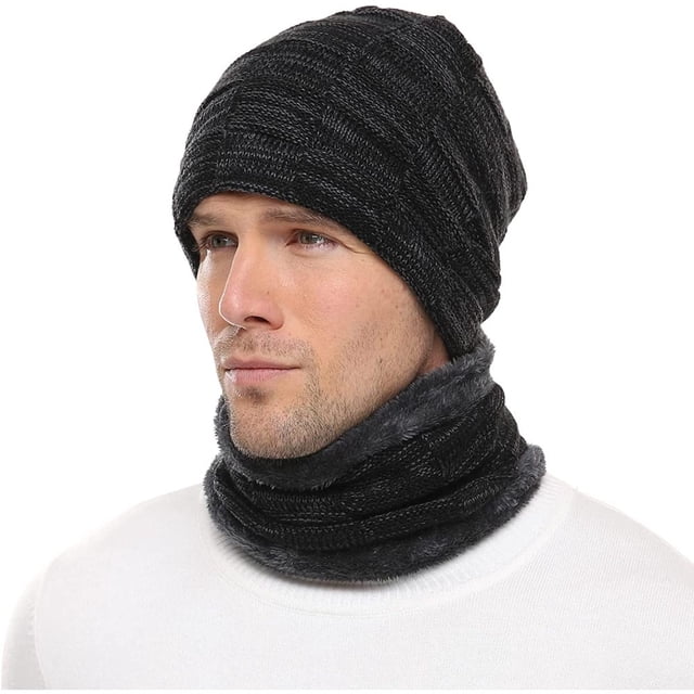 Sombrero de invierno y conjunto de bufanda, estilo de gorro, cálido con forro de lana gruesa para hombres y mujeres