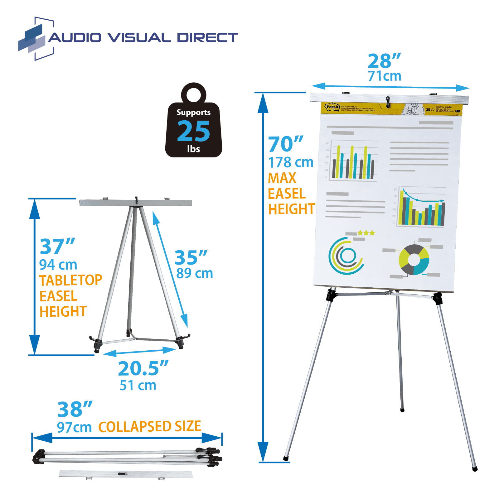Audio-Visual Direct Lightweight Aluminum Flip-Chart Presentation Easel, Silver (4 Count)