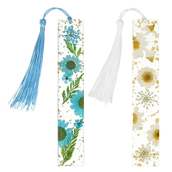 Uxcell 2packs Transparent Dried Flower Bookmark for Women Reading, White Blue