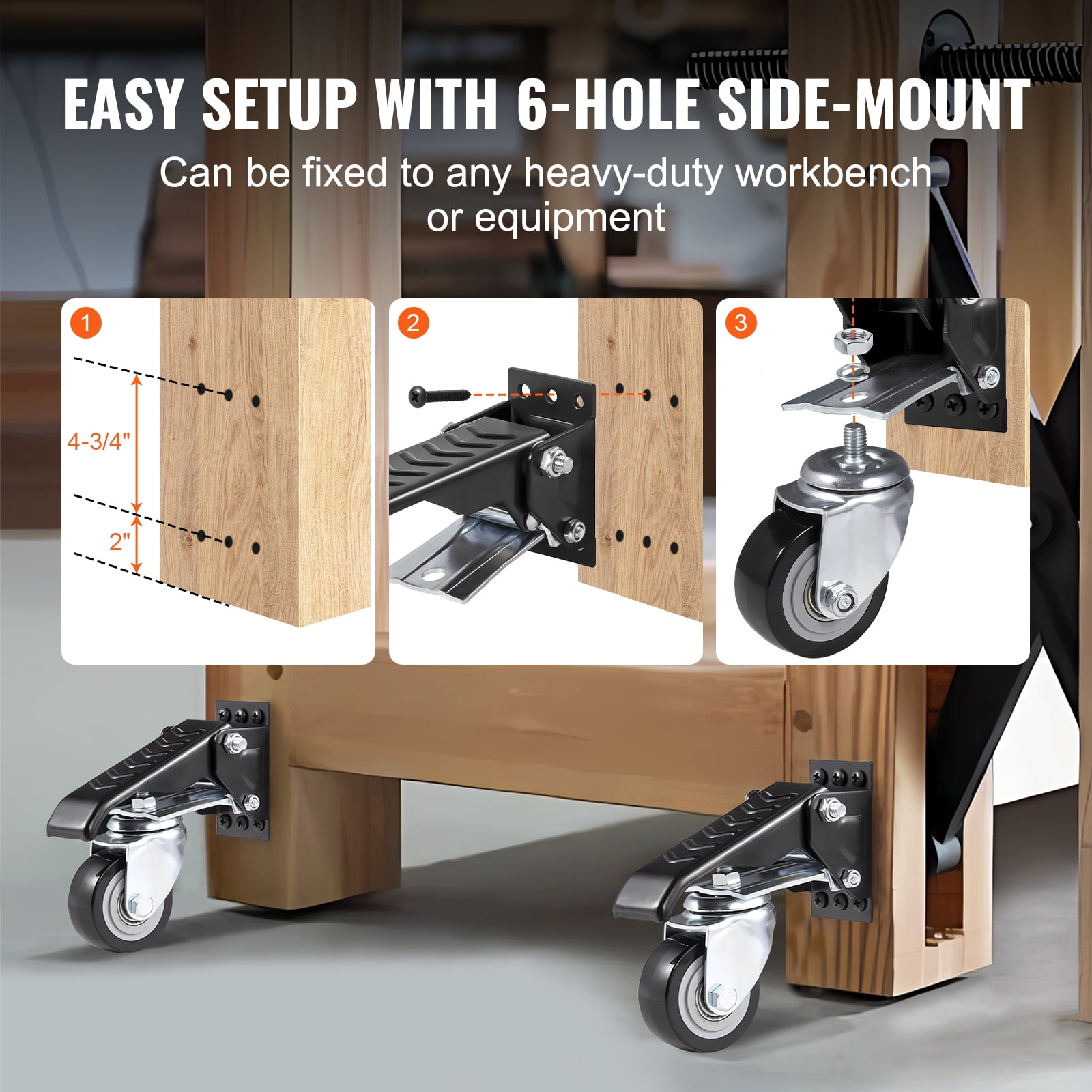 VEVOR Workbench Casters Kit Heavy Duty Retractable Wheels 165 lbs Load Set of 4