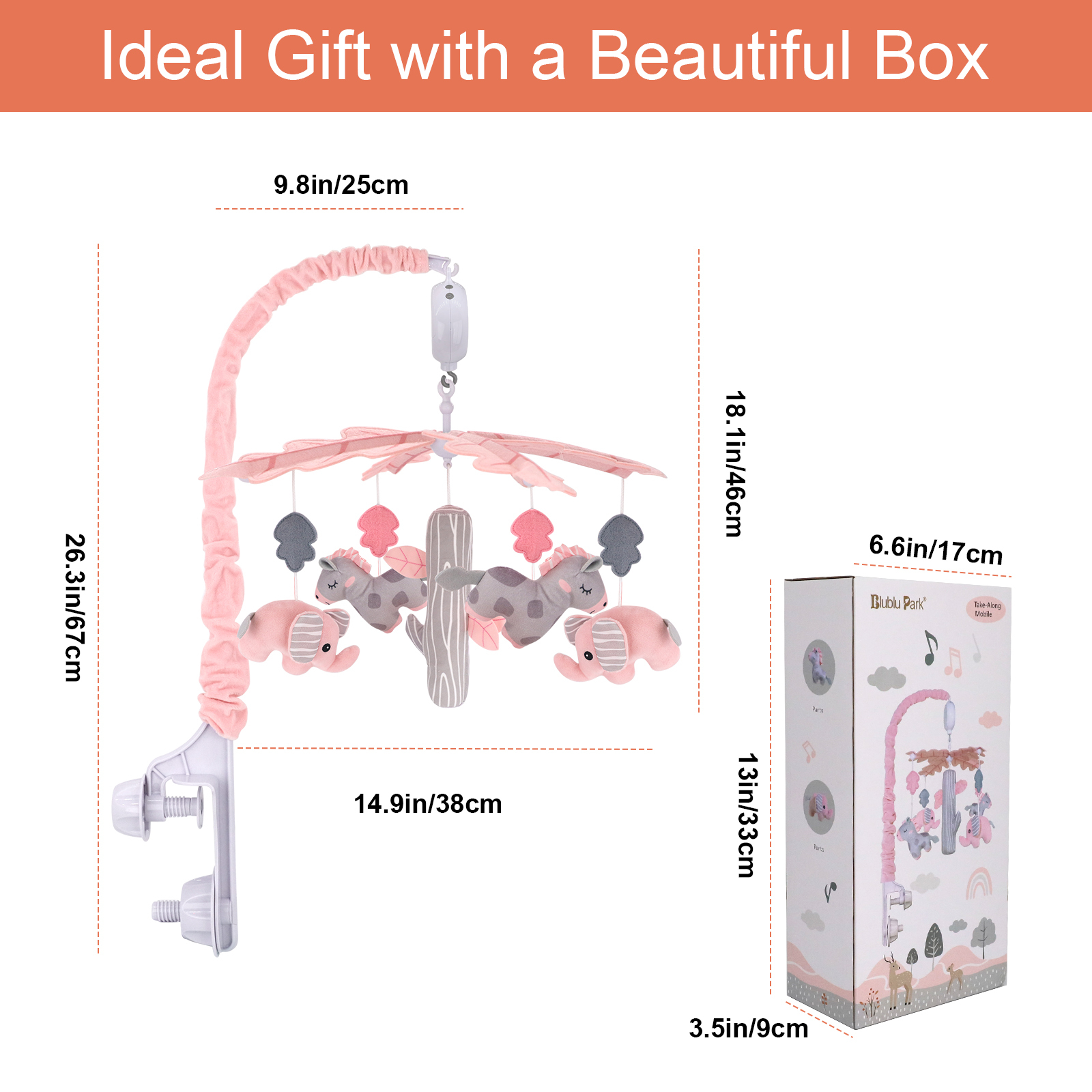 IFOYO Upgraded Musical Mobile for Crib, Baby Crib Mobile, Hanging Rotating Toys, Woodland Nursery Decor, Digital Music Box with 3 Modes, 12 lullabies, Pink