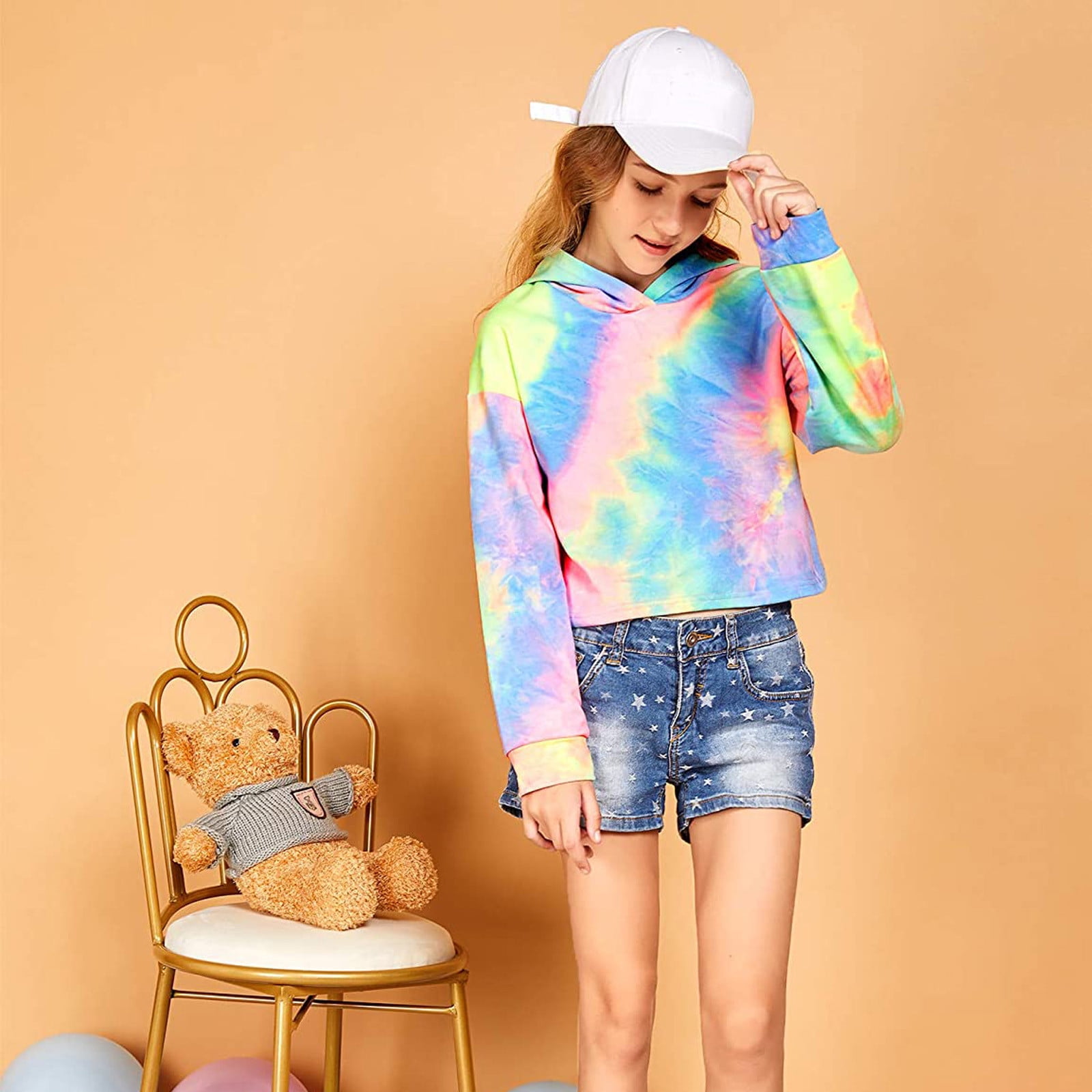 Kids Sweatshirts Teen Girls Crop Tops Tie-Dye Fashion Hoodies Blouses Pullover Tops Kids Sweatshirts Teen Girls Crop Tops Tie-Dye Fashion Hoodies Blouses Pullover Tops
