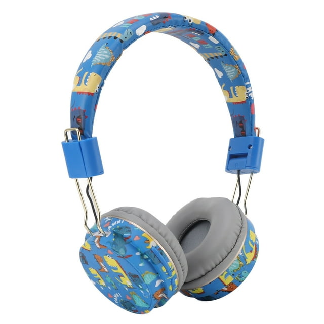 Headphones, Headsets Adjustable Portable Foldable Blue Dinosaur Patterns for Game for School