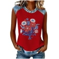 thumbnail image 2 of Womens Casual Sleeveless Tanks Independence Day Red Floral Daisy Faux Denim Trim Tops Daily Round Neck Waffle Knit Blouses, 2 of 8
