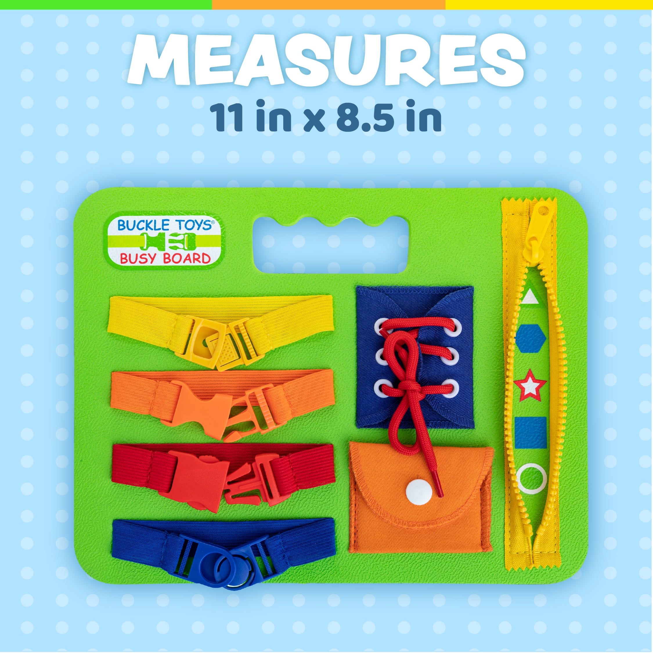 Buckle Toy Busy Board - Learn to Snap, Zip, Tie Shoe Laces and Buckle