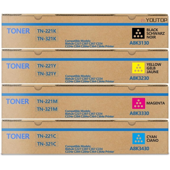 TN225 TN-225 Compatible TN-221BK TN-225C TN-225Y TN-225M High Yield Toner Cartridge Replacement for Brother TN-225 HL-3140CW HL-3150CDN MFC-9130CW MFC-9330CDW Toner (1BK 1C 1Y 1M)