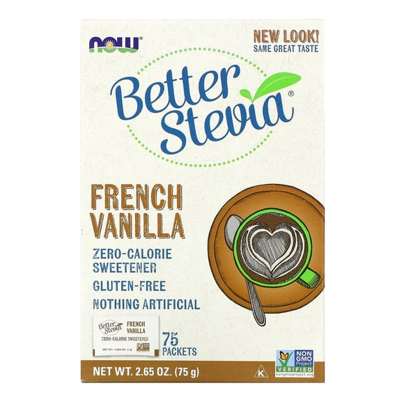 NOW Foods, BetterStevia, Endulzante sin calorías, Vainilla francesa, 75 sobres