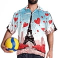 thumbnail image 4 of Eiffel Tower Valentine's Day Men's Short Sleeve Printed Button Down Beach Shirt Casual Summer Unisex Tops with Spread Collar, 4 of 6