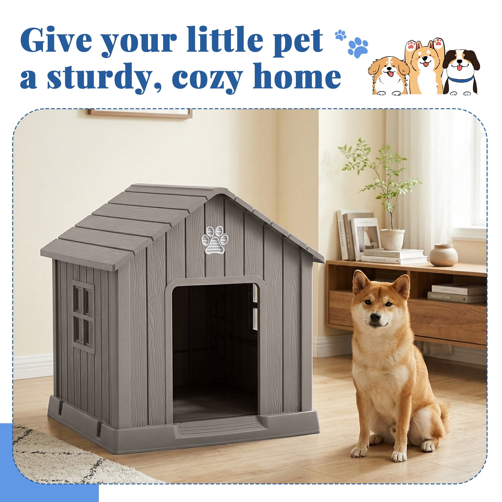 Joxxoaa Dog House Indoor Outdoor for Small to Large Sized Dogs Indoor Outdoor Doghouse Puppy Shelter with Elevated Floor, Easy to Assemble (Brown)
