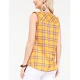 thumbnail image 2 of Doublju Womens Ruffle Cap Sleeveless Slit Neckline Loose Fit Plaid Stylish Top, 2 of 4