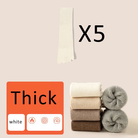 5 Pairs Women Toe Socks Thick Winter Cotton Solid Loose Breathable Warm Floor Sleeping Terry Against Cold Snow Five Finger Socks (5 Pairs white,EU35-39)