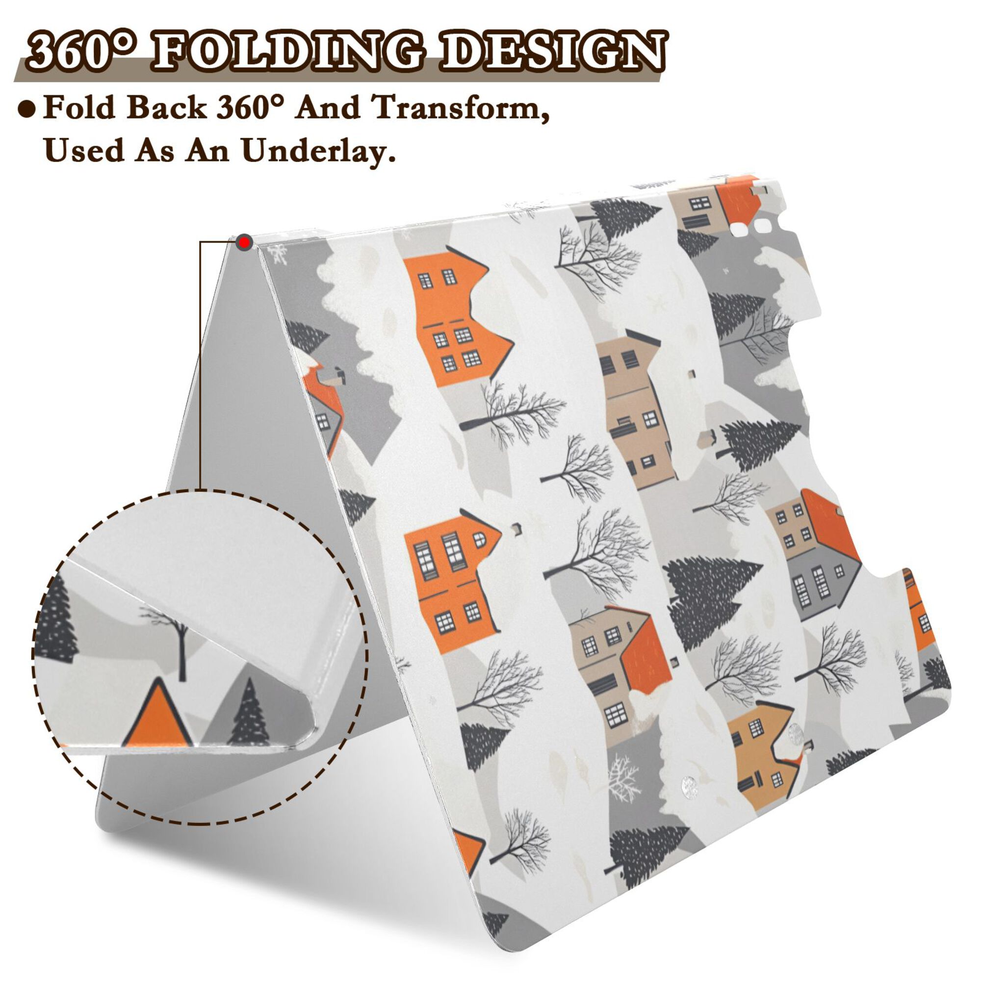 FORMRS A4 Clipboard Folder with Pen Holder Horizontal Foldable School Office Binder, Beige Snow Houses