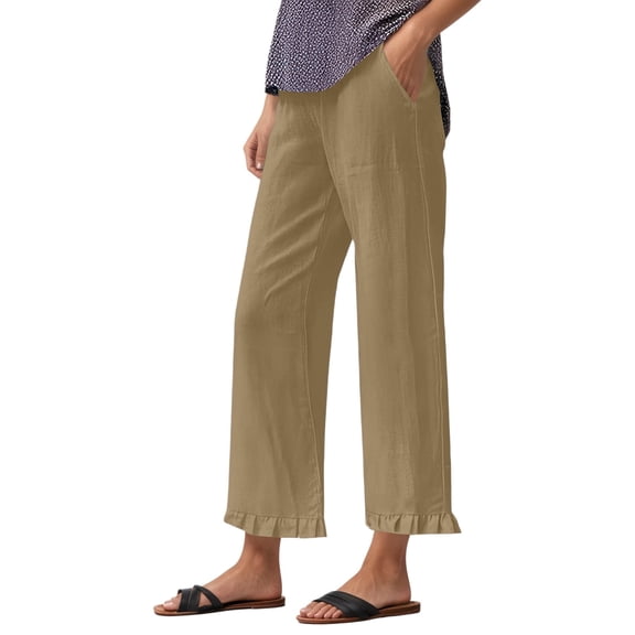 DHFJKG Women's Casual Pants Solid Color Ruffled Hem Comfortable Loose Fit Trousers For Daily Wear Pure Color Stretchy Lightweight With Pockets Soft Trousers