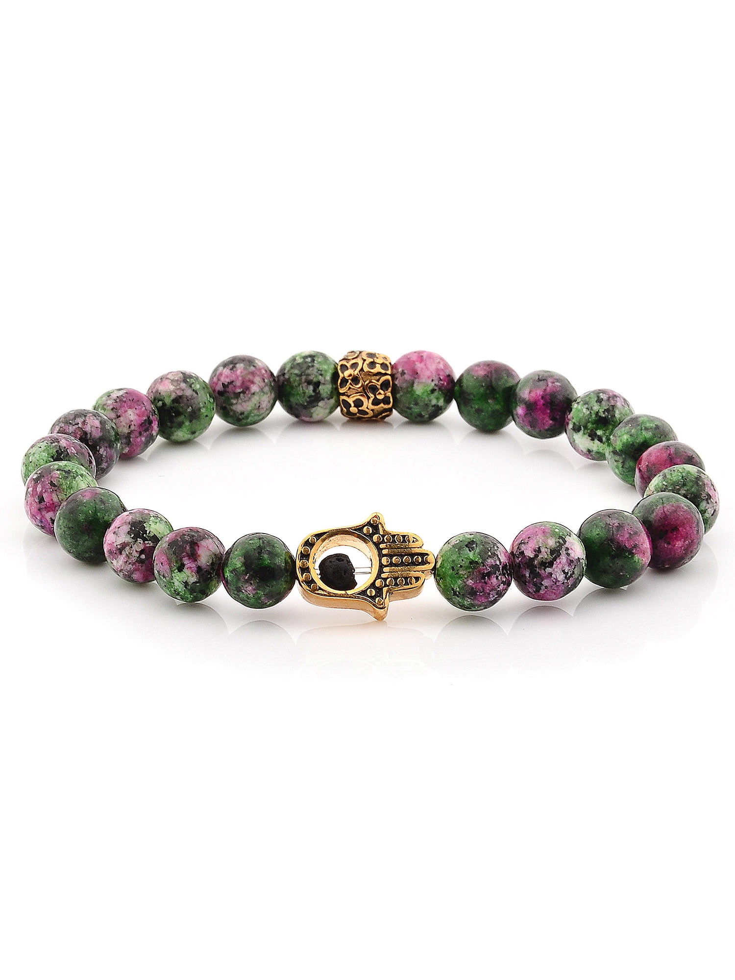 Coastal Jewelry Anyolite Stone Hamsa Beaded Stretch Bracelet