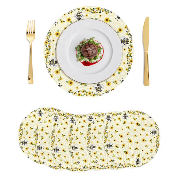 Round Placemats Countryside Flowers Bees 15 inch Set of 6 Table Mats for Dining Table Farmhouse Spring Floral Heat Resistant Non-Slip Kitchen & Home Decorative Place Mat Set