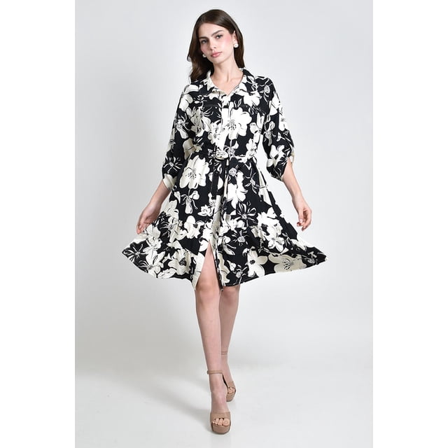 Vestido camisero con estampado floral Roman Fashion /Juvenil, 2659 (Negro flores) negro M