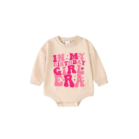 

MIPREWUY Baby Girls Romper Long Sleeve Crew Neck Letters Print Bodysuit Clothes Birthday Clothes