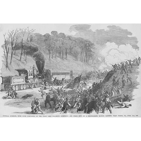 Ohio Regiment on train ambushed by Confederates in Vienna Virginal-Fine Art Canvas Print (20" x 30")