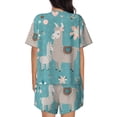 thumbnail image 3 of Bingfone Teal Mama Llama Print Pajamas Sets for Women Soft Short-Sleeved Pjs with Lounge Shorts Two Piece Sleepwear, 3 of 8