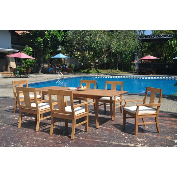 Grade-A Teak Dining Set: 6 Seater 7 Pc: 94" Double Extension Rectangle Table And 6 Osborne Arm Chairs Outdoor Patio WholesaleTeak #WMDSWVm