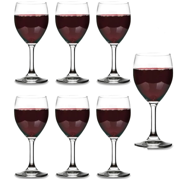 8.5 Ounce Small Wine Glasses, Set of 7, Clear Glass, Durable Stem, Dishwasher Safe