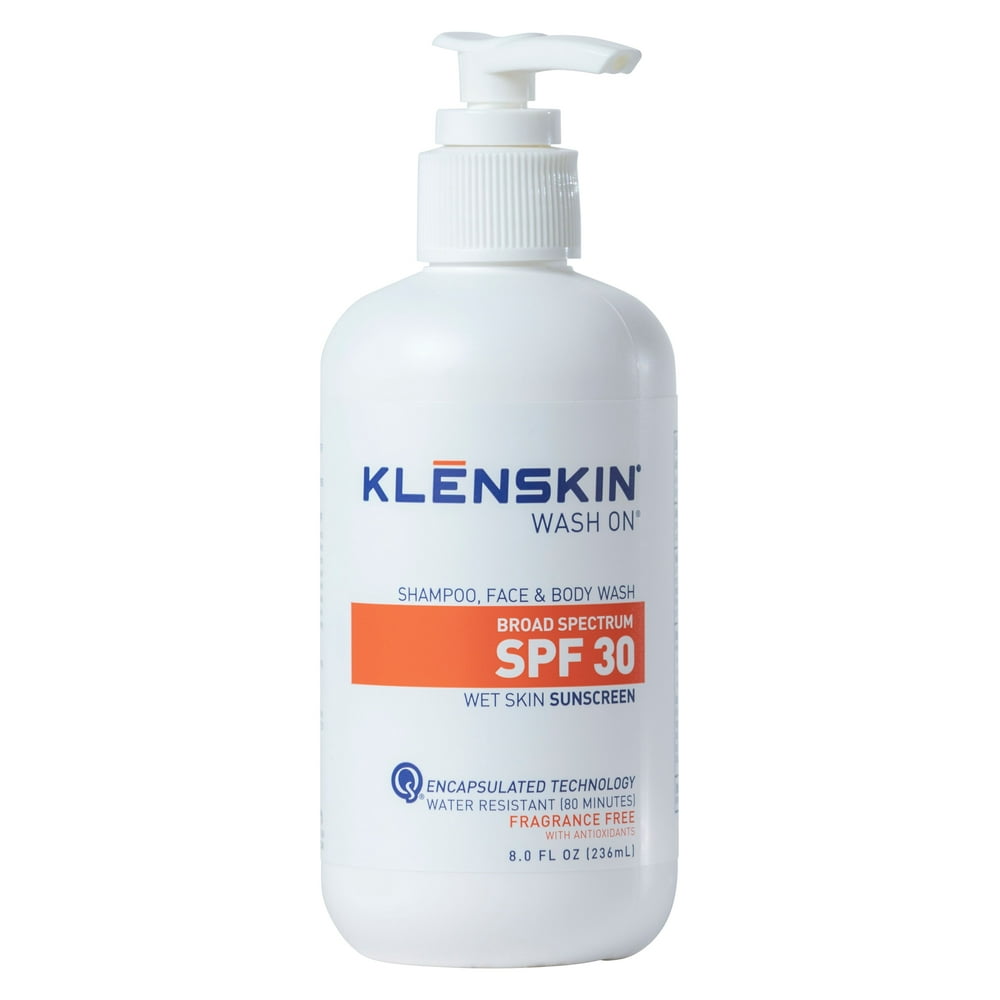 KLENSKIN Broad Spectrum SPF 30 Wash On Shampoo Face and Body Wash