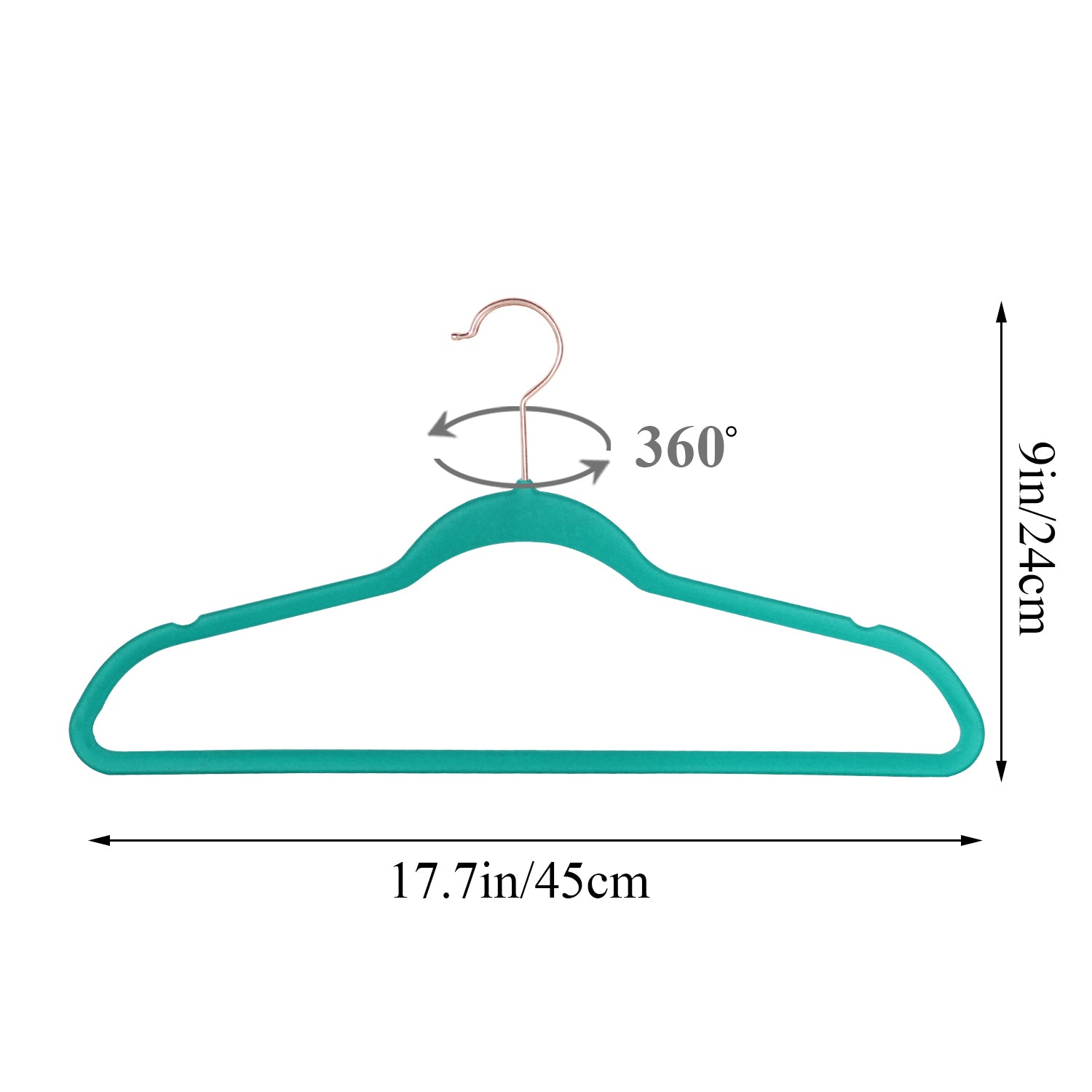 VECELO 100 Pack Velvet Non-Slip Heavy Duty Adult Hangers with 360° Swivel Hook, Ultra-Thin Space Saving Clothes Organizer for Coats Shirts Dresses Closet Storage-Green