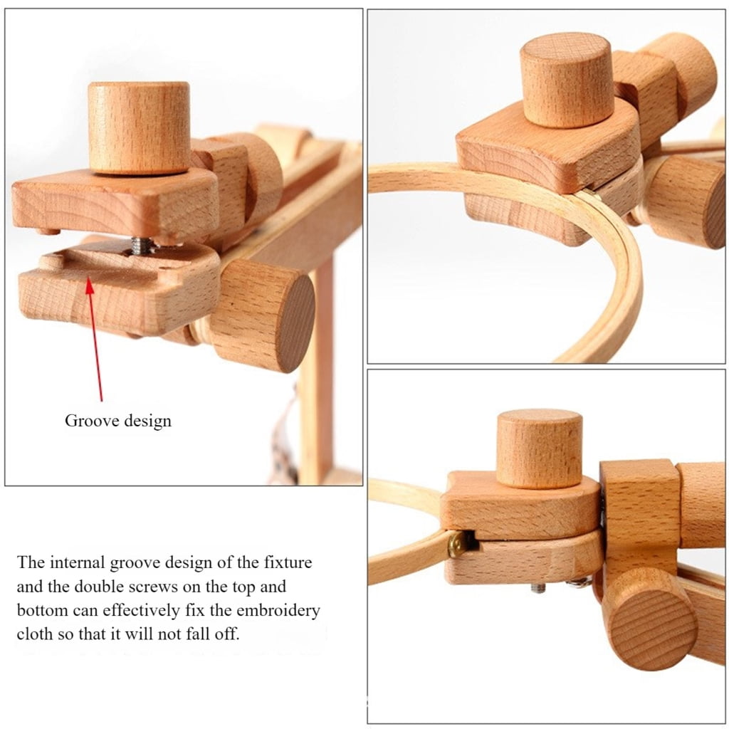 Height Adjustable Embroidery Hoop Holder Tabletop Wood Stitching Frame Stand For Stitching Decorative Sewing Project