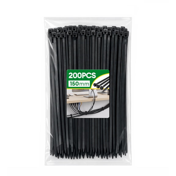 Dutevolns Zip Ties 200PCS 6 Inch, Black Heavy Duty Cable Ties, Self-Locking Nylon Zipties, Multi-Purpose Wire Ties for Home, Office, Garden, Workshop Cord Management
