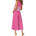 thumbnail image 3 of Roylamp Women's Summer 2 Piece Outfits Round Neck Crop Basic Top Cropped Wide Leg Pants Set Jumpsuits High quality, 3 of 5