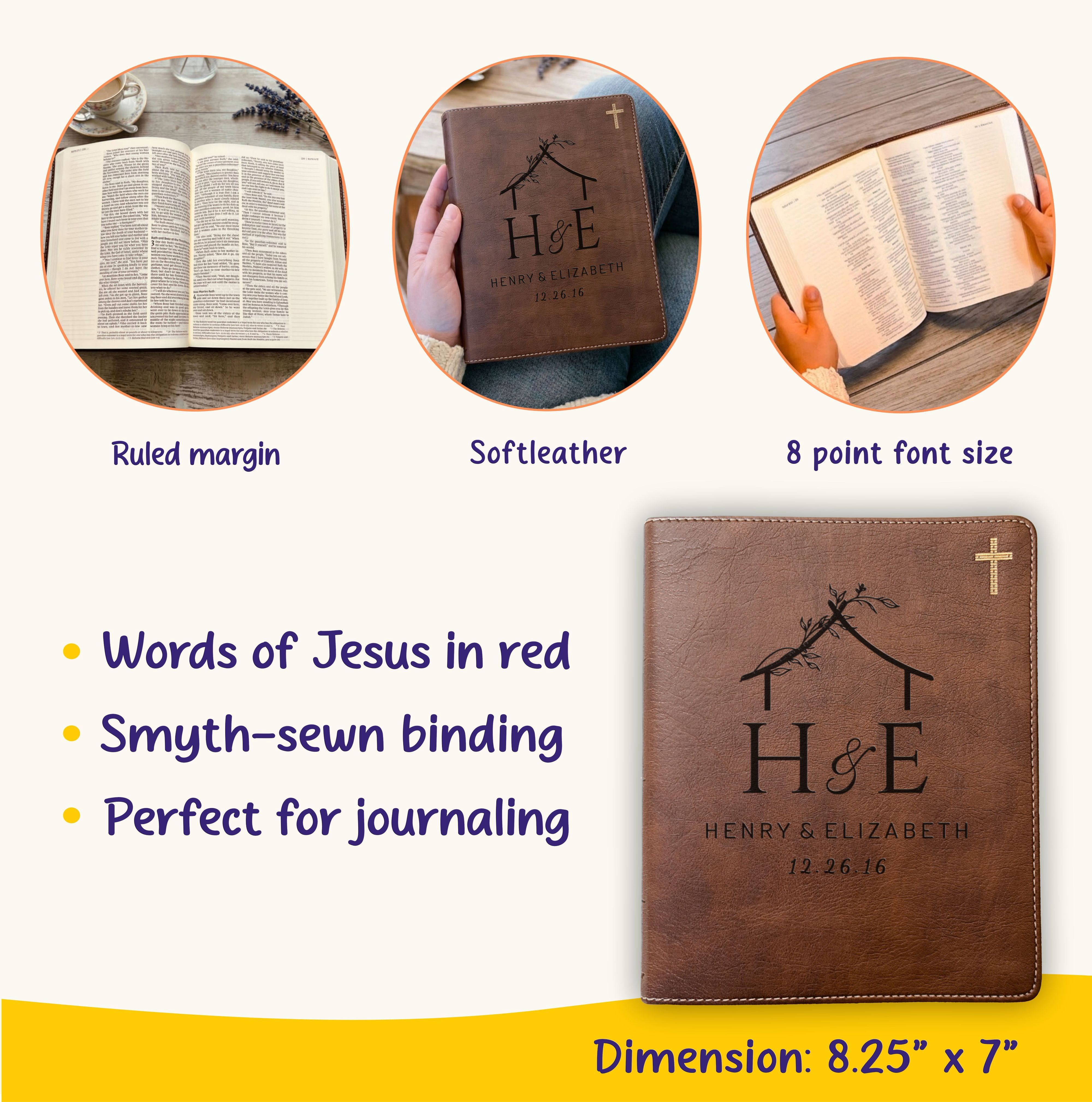 Personalized NIV Journaling Family Bible, Wide Margin Red Letter Edition, Custom Name Engraved, Includes Tabs & Highlighters, Wedding Gift