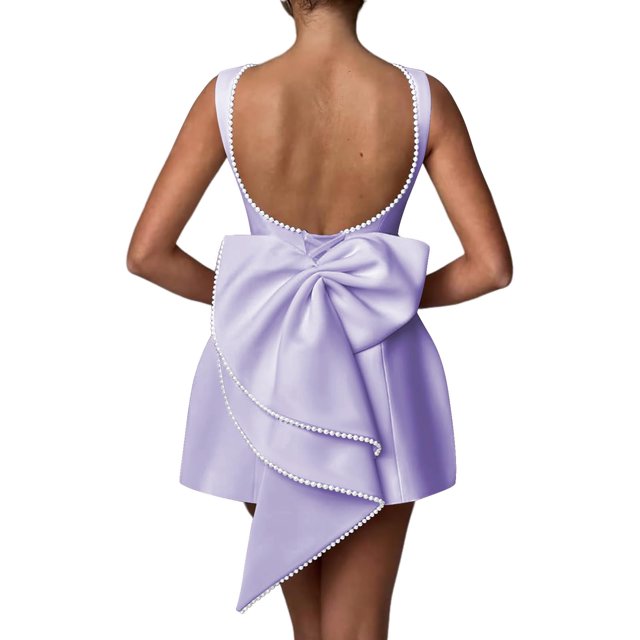 Vestido de fiesta de cóctel Aosadin, satén sin mangas, lila perla