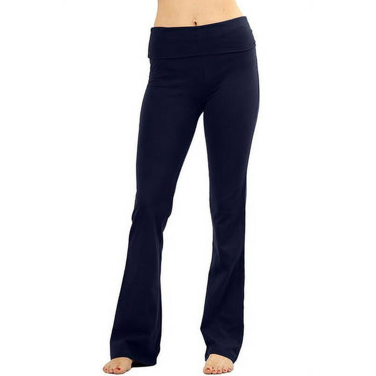 Womens Solid Foldover Lounge Flared Cotton Yoga Pants 
